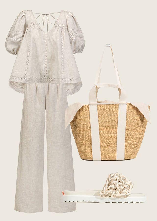 Ladies' beige linen set perfect for summer