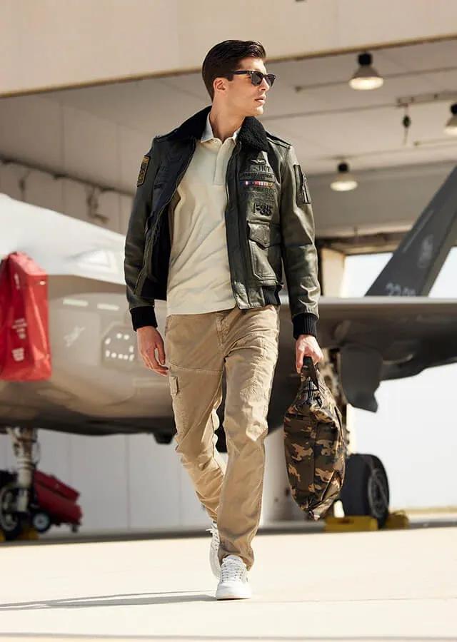 man in beige cargo pants