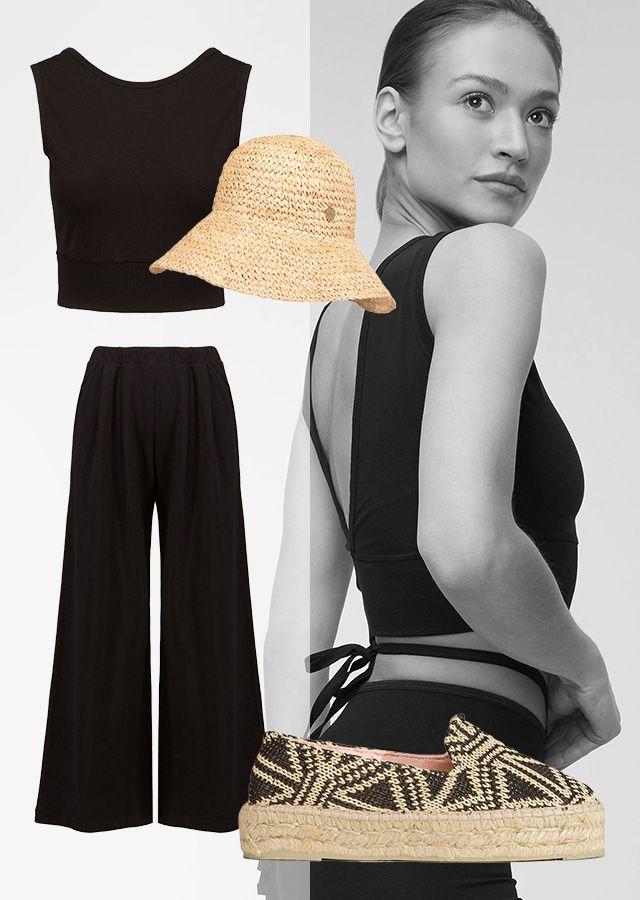 Fashionable styling for summer with espadrilles and a hat