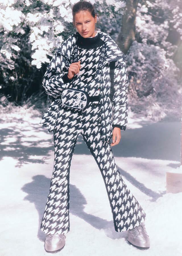 A woman in a fashionable set for the slopes