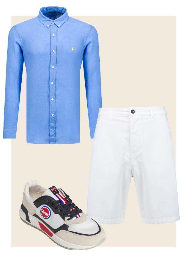 Style vacances hommes avec chemise en lin bleu