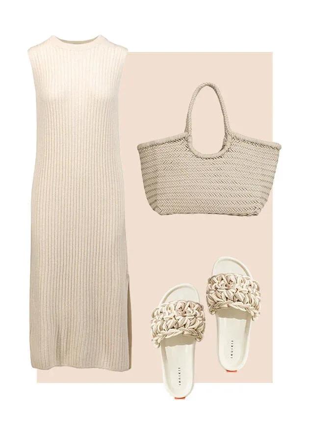 robe beige en cachemire, style luxe tranquille