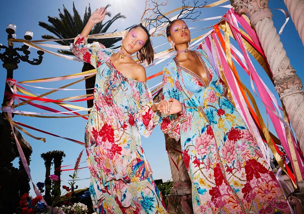 women in colorful silk dresses