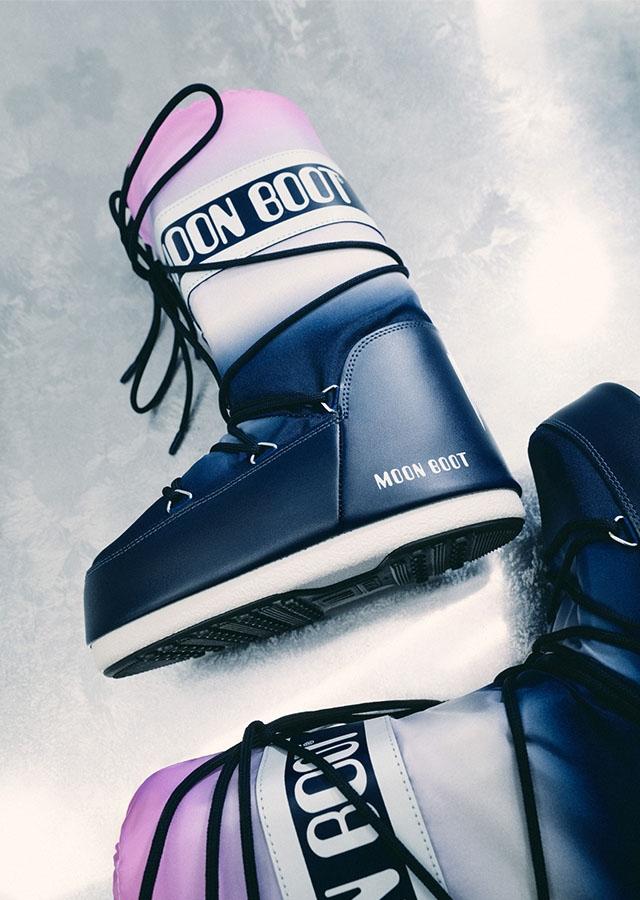 Moon Boot dark blue and pink snow boots