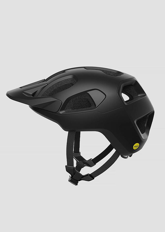 Czarny kask rowerowy z daszkiem marki POC