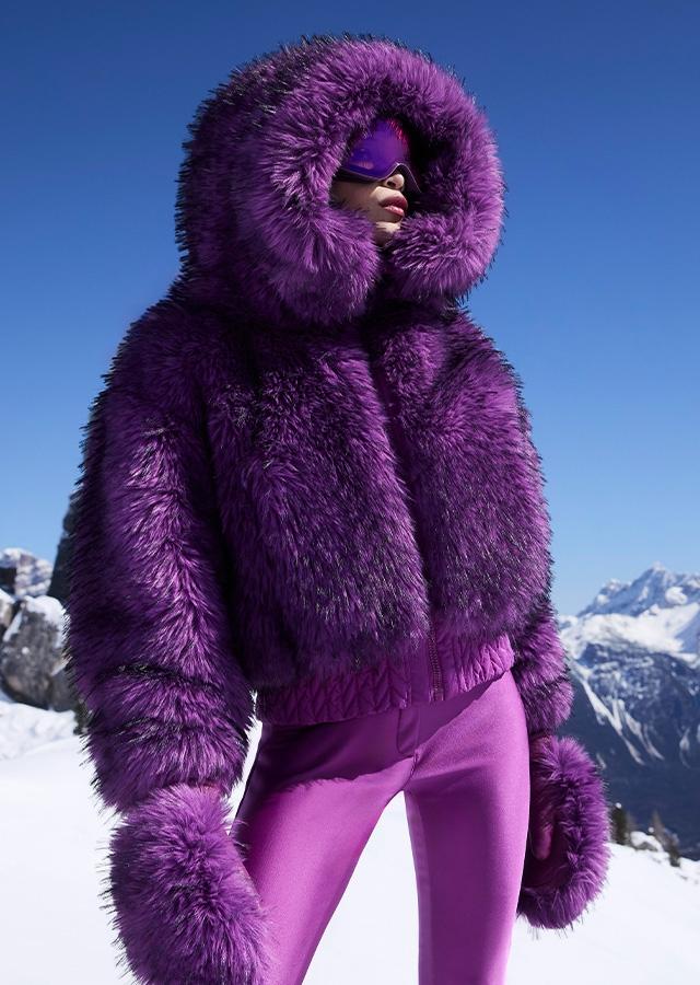Fioletowa futrzana kurtka narciarska od marki Goldbergh Fioletowa futrzana kurtka narciarska od marki Goldbergh